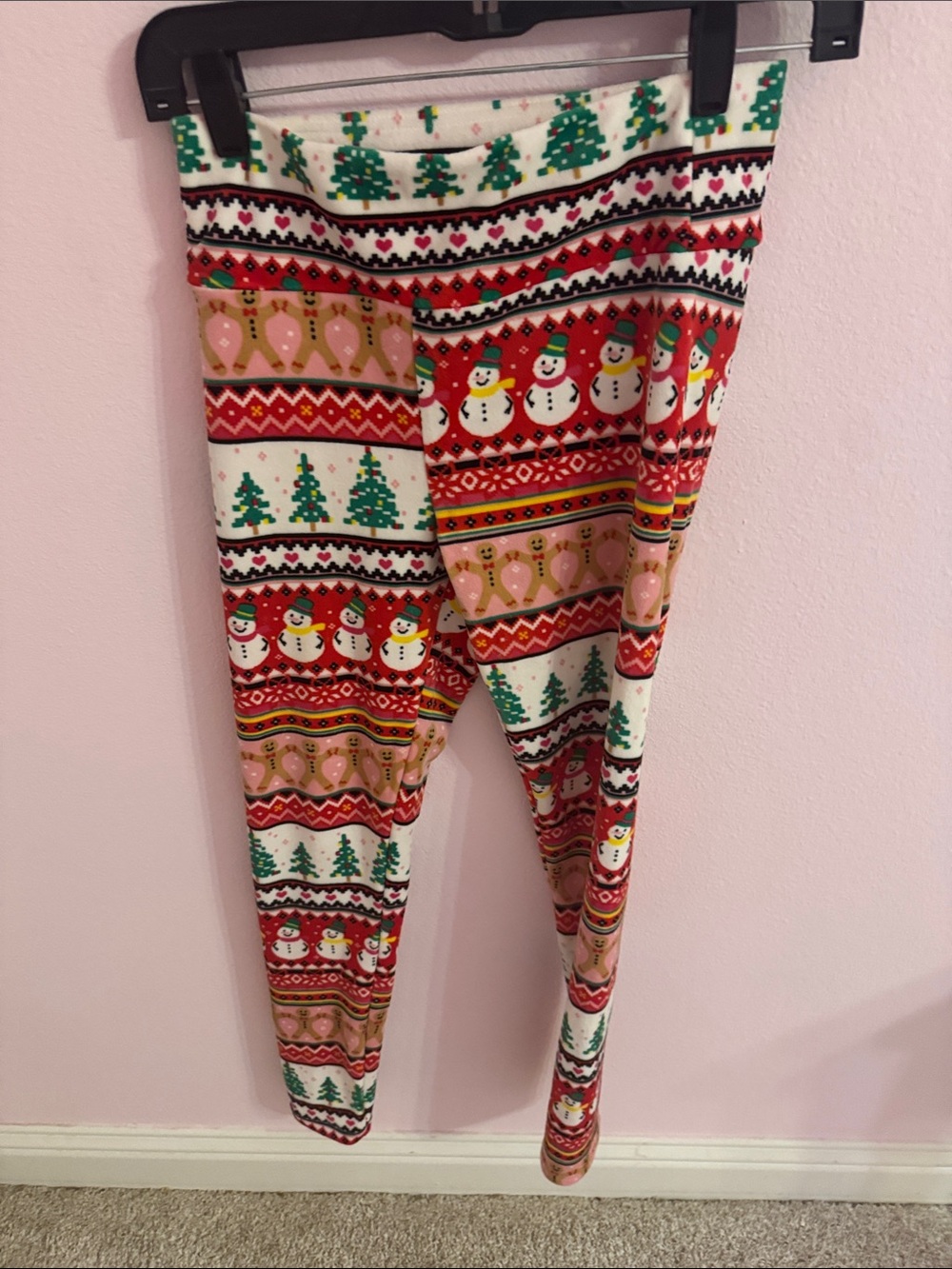 No Boundaries Girls Holiday Snowman & Tree Leggings in Red, Green, White